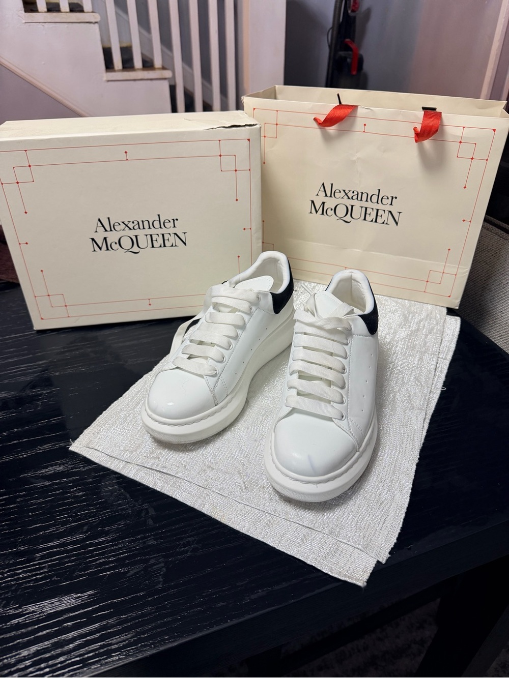 Alexander McQueen White Leather Sneakers with Black Heel Tab